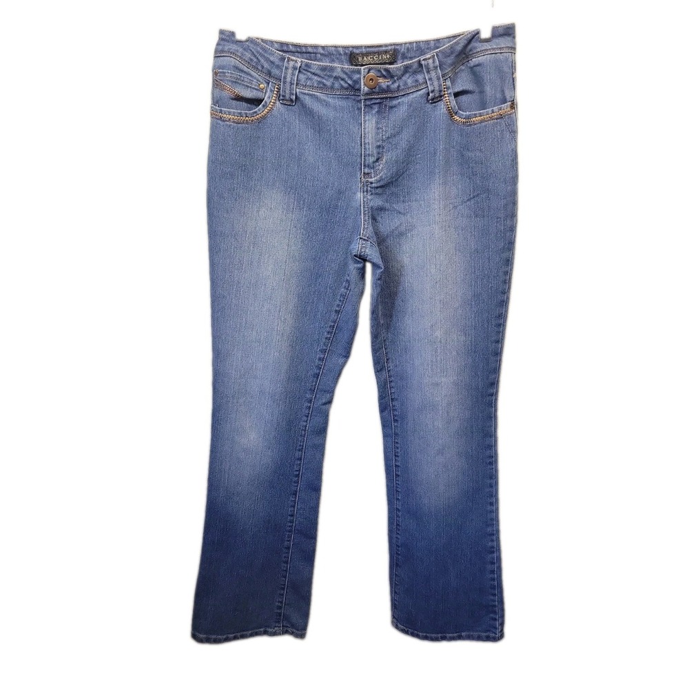 Baccini Womens Jeans Size 8 Med Wash Stright Leg Embellished Pockets Stretch